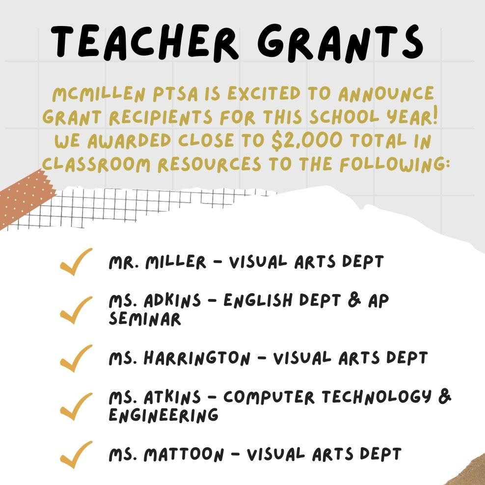  PTSA Teacher Grant Winners